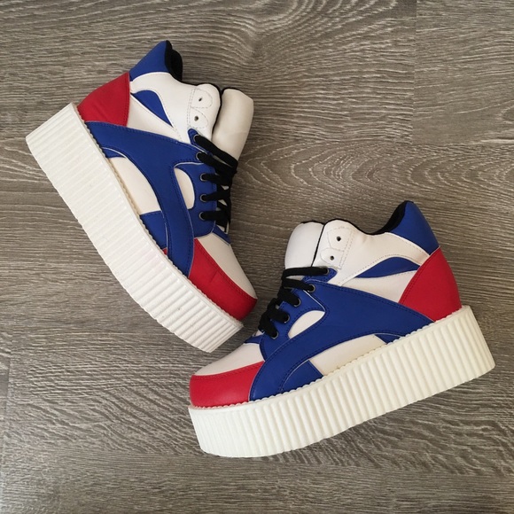 red white and blue platform sneakers
